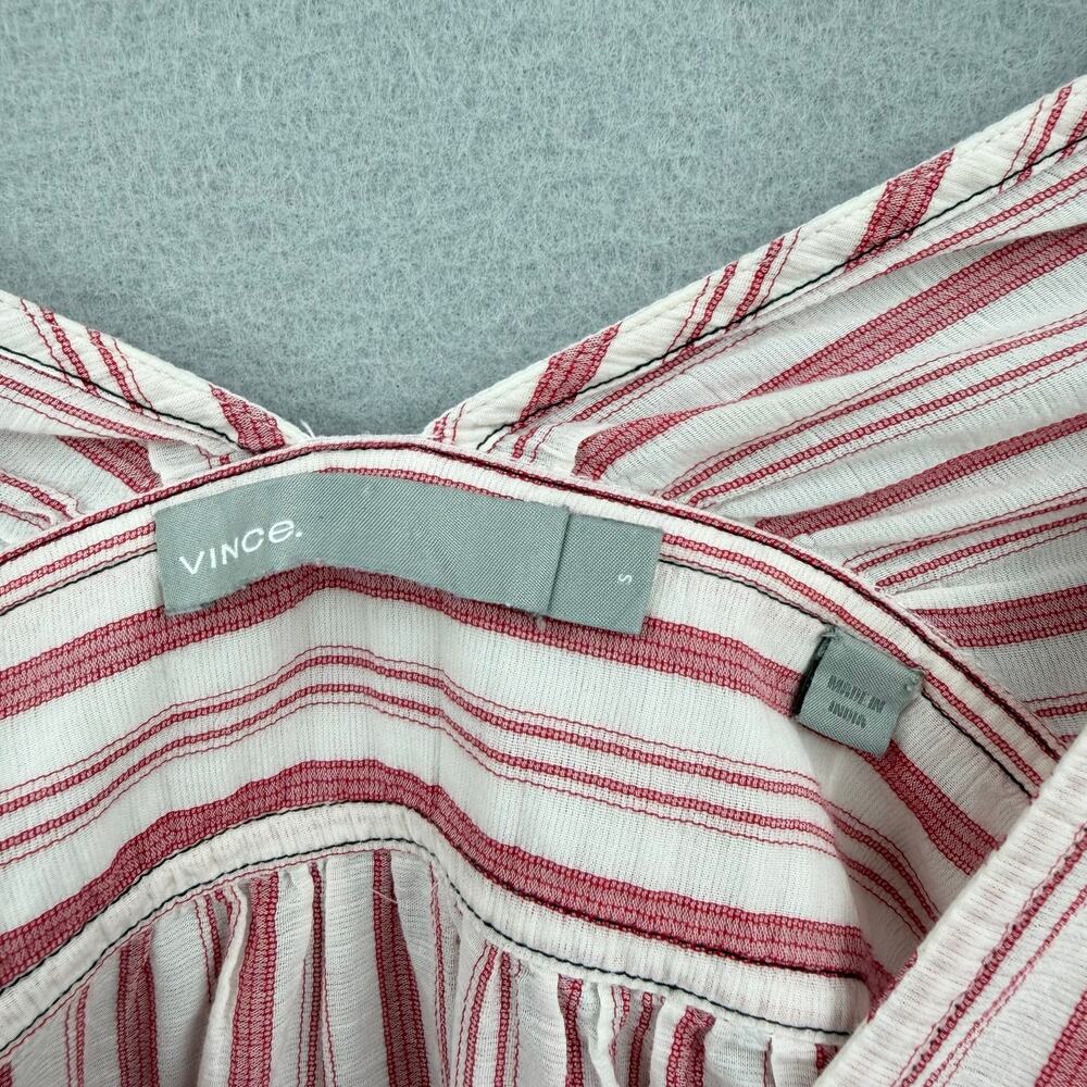 Vince Red & White Variegated Stripe 100% Cotton Long Sleeve V-Neck Blouse Top - Picture 9 of 11